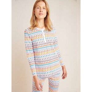 Roller Rabbit Holiday Striped Pajama Henley Top S NWOT